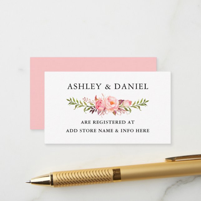 Carte D'accompagnement Registre des Mariages floraux rose-rose Aquarelle (Devant/Arrière en situation)