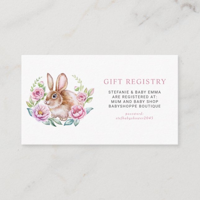 Carte D'accompagnement Registre du Baby shower de  de germe de lapin mou (Devant)