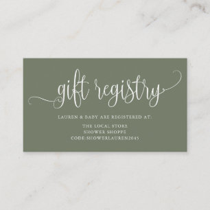 Carte D'accompagnement Registre du Baby shower de script de style vert Ta