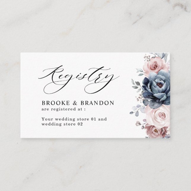 Carte D'accompagnement Registre du Mariage d'ardoise rose Rose bleu Dusty (Devant)