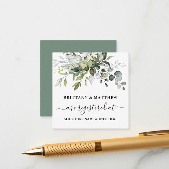 Carte D'accompagnement Registre mariage Aquarelle Vert Sage Vert (Devant/Arrière en situation)