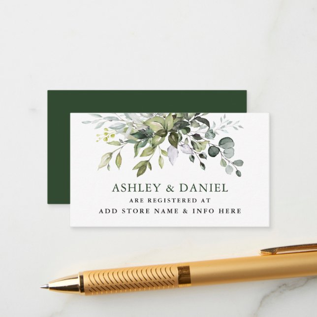 Carte D'accompagnement Registre Mariage de verdure aquarelle (Devant/Arrière en situation)