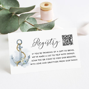 Carte D'accompagnement Registre QR Code pour Baby Shower avec Ancre Fleur