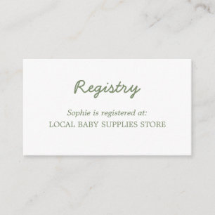Carte D'accompagnement Registre vert de baby shower minimal