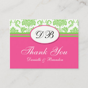 Carte D'accompagnement Remerciement de mariage rose et vert