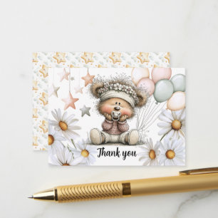 Carte D'accompagnement Remerciement pour Baby Shower Ours en Peluche Fant
