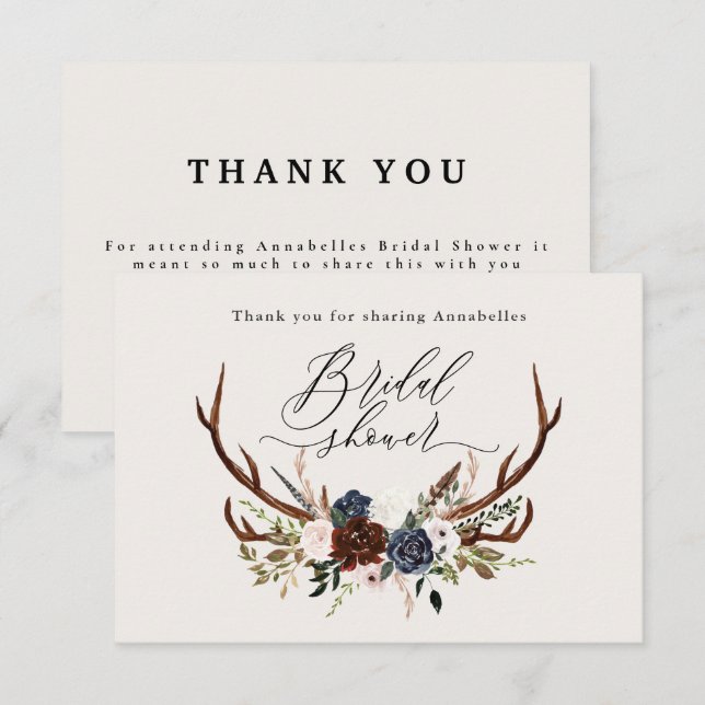 Carte D'accompagnement Remerciement pour une baby shower fleurie marine b (Devant / Derrière)