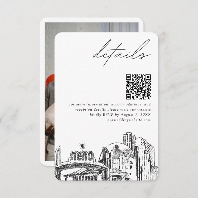 Carte D'accompagnement Reno Mariage Skyline Petits détails QR Code RSVP (Devant / Derrière)