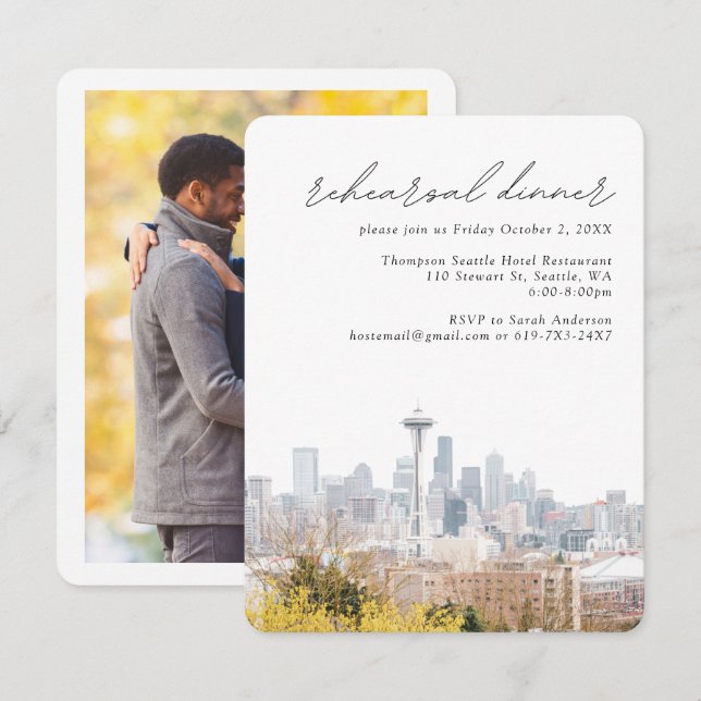 Carte D'accompagnement Répétition Skyline du Mariage de Seattle Kerry Par (Devant / Derrière)