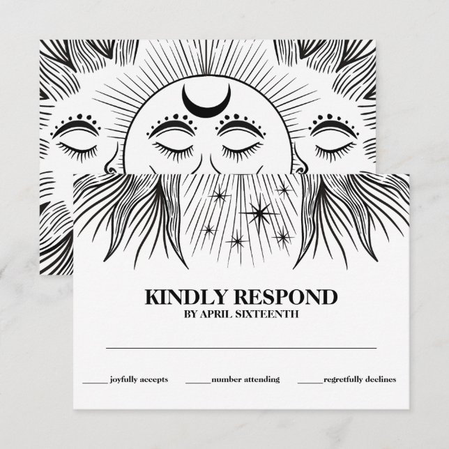Carte D'accompagnement Réponse Cérémonie de Liaison Main Boho Soleil Lune (Devant / Derrière)