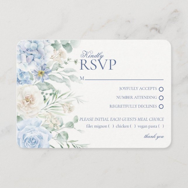 Carte D'accompagnement Réponse de mariage botanique d'hortensia floral bl (Devant)
