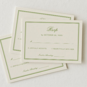 Carte D'accompagnement Réponse de mariage élégante blanche et verte sauge
