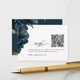 Carte D'accompagnement Réponse de mariage élégante bleu marine avec QR Co