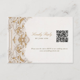 Carte D'accompagnement Réponse élégante dorée et blanche baroque avec QR
