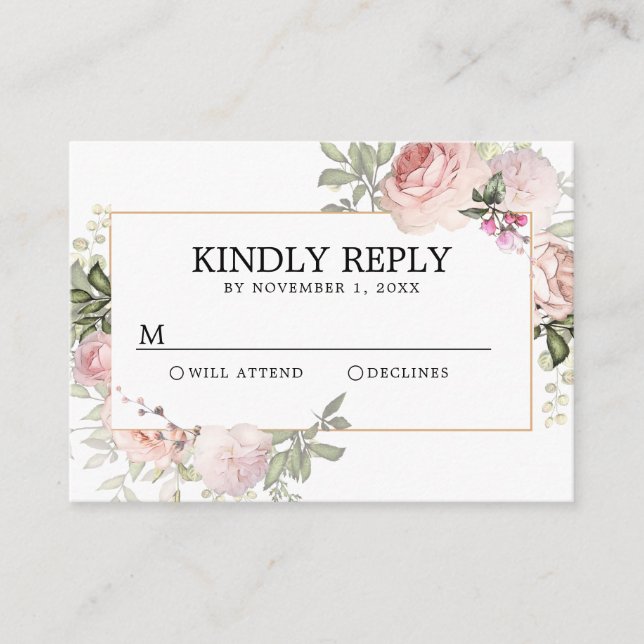 Carte D'accompagnement Réponse Quinceanera Fleurie Rose Pâle (Devant)