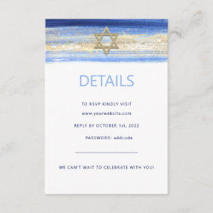 Carte D'accompagnement Réponse RSVP Bar MITZVAH à l'aquarelle bleue et or