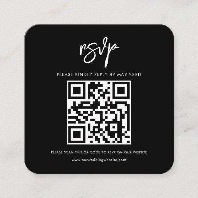 Carte D'accompagnement Réponse RSVP de code QR noir moderne contemporain (Devant)