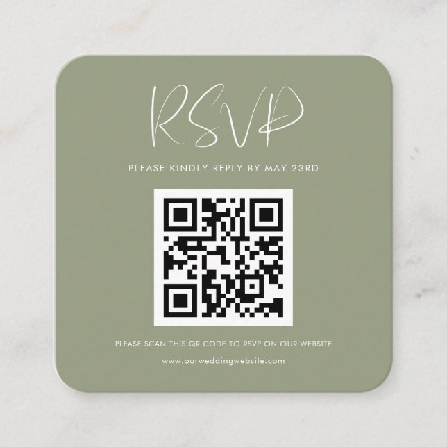 Carte D'accompagnement Réponse RSVP Elegant & moderne sauge vert QR code (Devant)