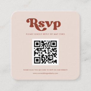 Carte D'accompagnement Réponse RSVP stylée retro peach rose QR code