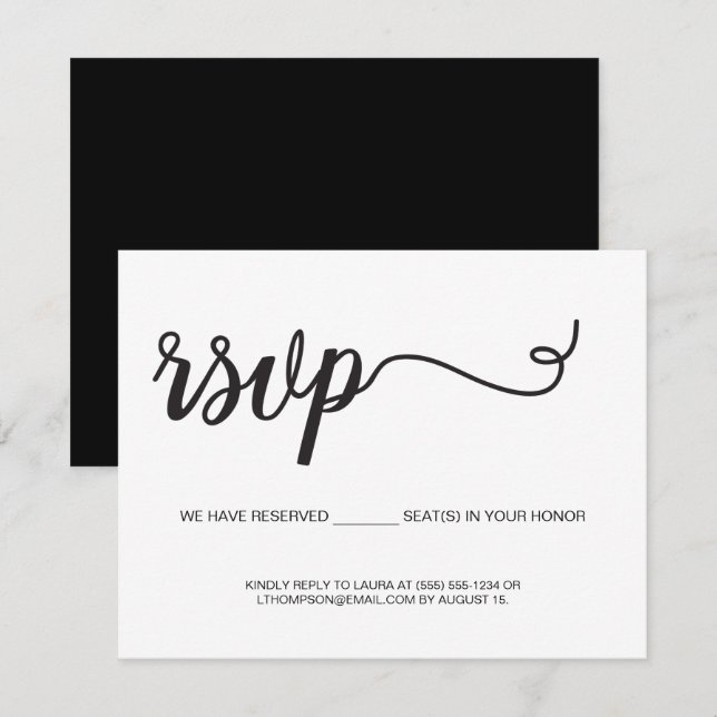 Carte D'accompagnement Réponse simple RSVP Place réservée pour le mariage (Devant / Derrière)