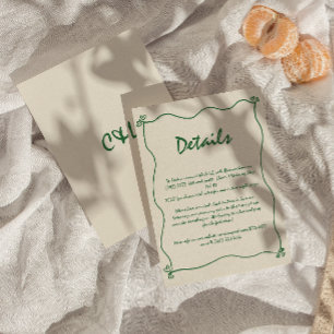 Carte D'accompagnement Retro manuscrit Whimsical Green Mariage détails