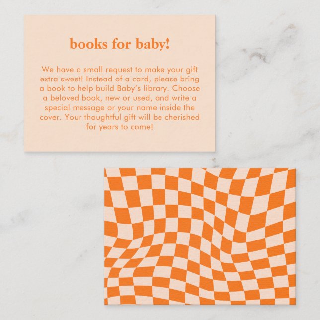 Carte D'accompagnement Retro Orange Abstract Check Custom Books for Baby (Devant / Derrière)