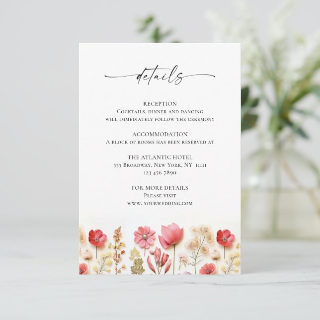 Carte D'accompagnement Retro Pastel Pink Boho Fleur sauvage Détails sur l (Debout devant)