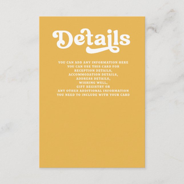 Carte D'accompagnement Retro Super les années 70 mignon Mariage jaune (Devant)