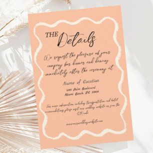 Carte D'accompagnement Retro Wavy Peach Détails du Mariage manuscrit