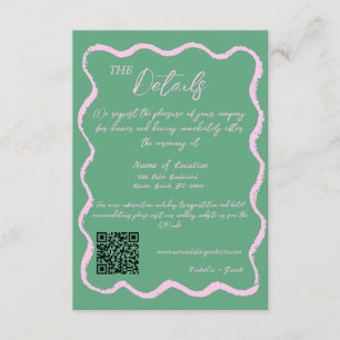 Carte D'accompagnement Retro Wavy Pink Green Détails du Mariage manuscrit