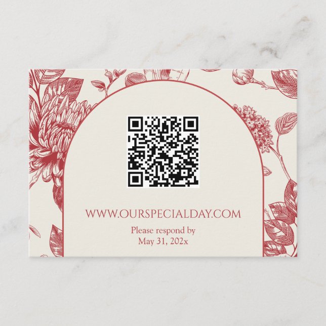 Carte D'accompagnement Riche Rouge Français Floral Toile Floral Floral (Devant)