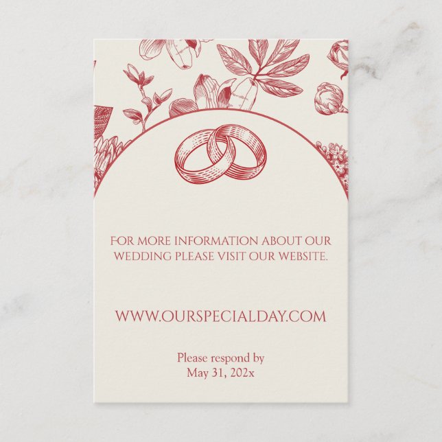 Carte D'accompagnement Riche Rouge Français Floral Toile Floral Floral (Devant)