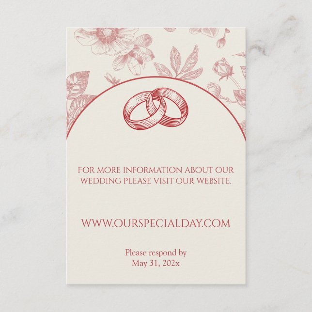 Carte D'accompagnement Riche Rouge Français Floral Toile Floral Floral (Devant)