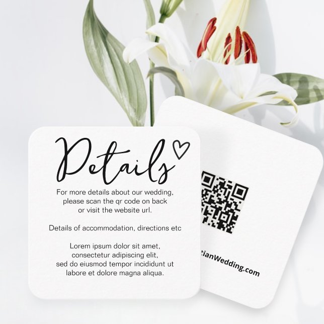 Carte D'accompagnement Rien de fantaisie Juste l'amour Simple QR Code (Nothing Fancy Just Love Simple QR Code Enclosure Cards from Ricaso. Add website to QR code on back)