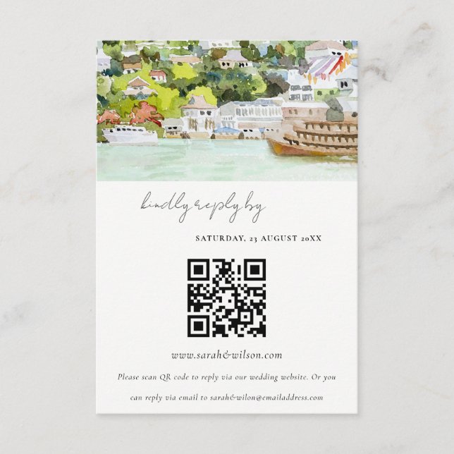 Carte D'accompagnement River Cruise Campagne Mariage RSVP QR Code (Devant)