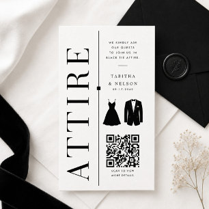 Carte D'accompagnement Robe de code QR de mariage minimaliste en noir et
