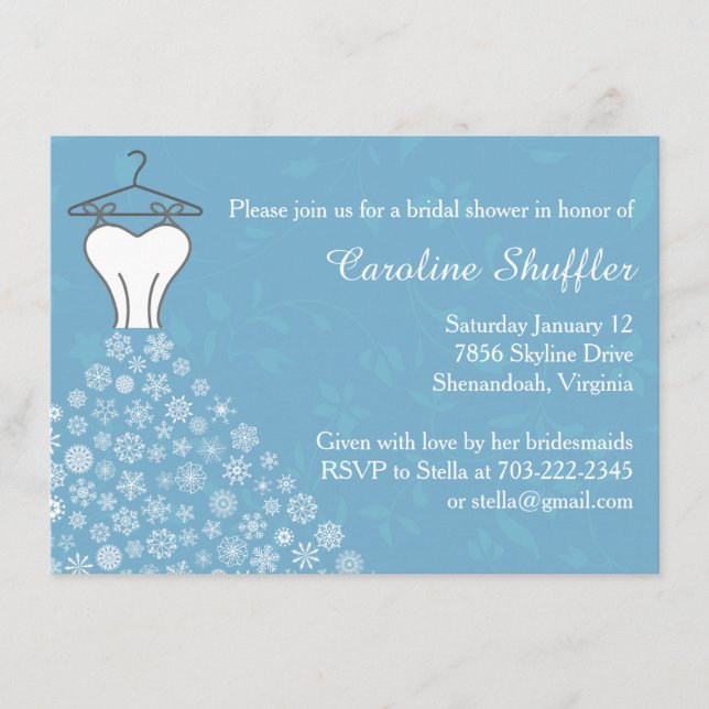 Carte D'accompagnement Robe de mariée Flocons de neige d'hiver Cadeau de  (Devant)