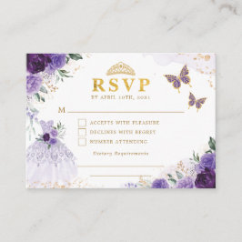 Carte D'accompagnement Robe de princesse Quinceanera florale lavande RSVP