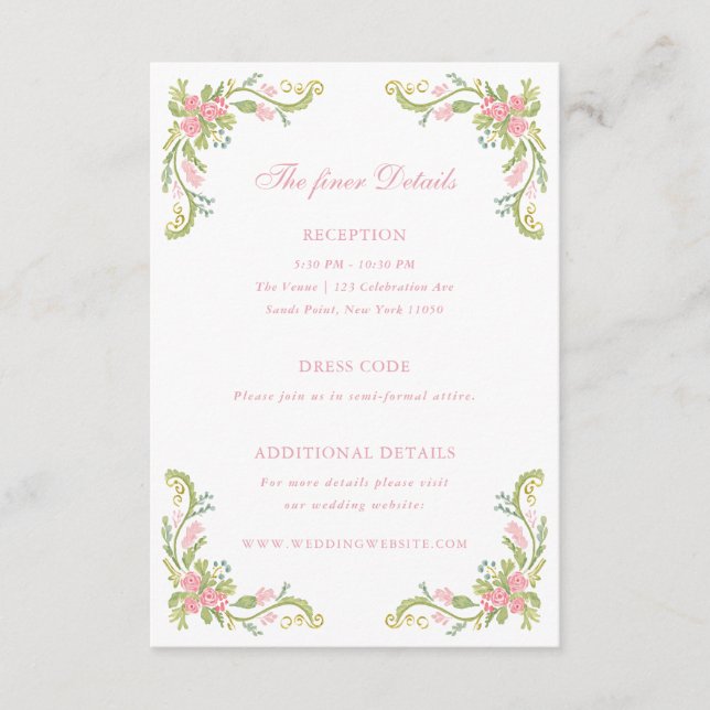 Carte D'accompagnement Rococo Ornate Floral Border Wedding Details (Devant)