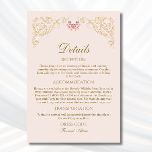 Carte D'accompagnement Rococo Orné Beige Détails de mariage vintage