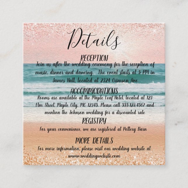 Carte D'accompagnement Romance de bord de mer : Plage élégante (Devant)