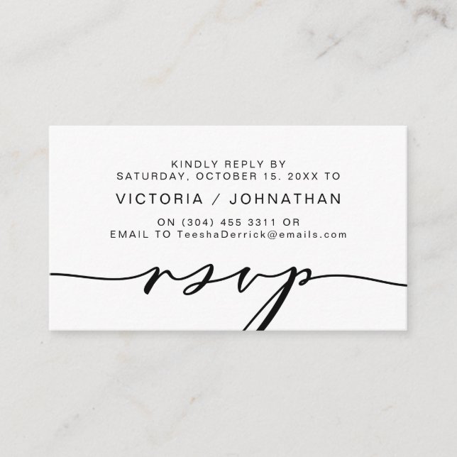 Carte D'accompagnement Romance moderne, Script noir, Mariage RSVP (Devant)