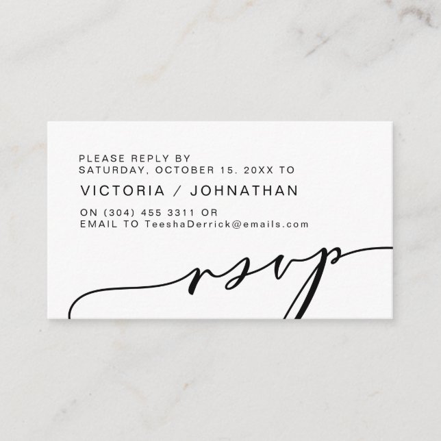 Carte D'accompagnement Romance moderne, Script noir, Mariage RSVP (Devant)