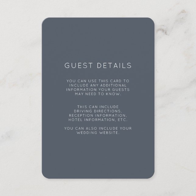 Carte D'accompagnement Romantic Dusty Blue Mariage Détails sur l'invité (Devant)