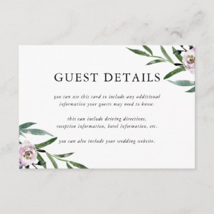 Carte D'accompagnement Romantic Floral Mariage Détails sur l'invité