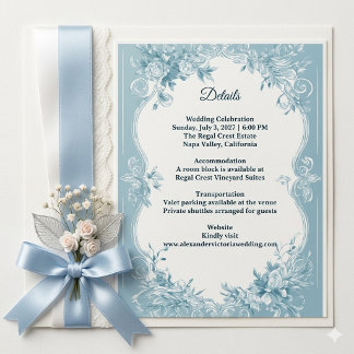 Carte D'accompagnement Romantic French Toile Blue Florals Wedding Details