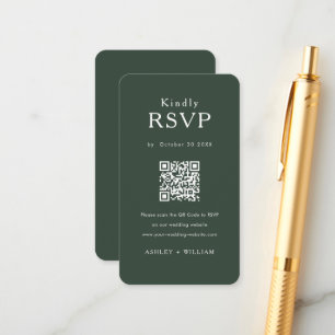 Carte D'accompagnement Romantic Minimal Rsvp Qr Code Mariage Vert Forêt