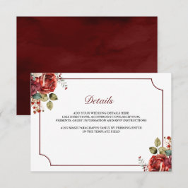 Carte D'accompagnement Romantic Red Roses Floral Wedding Details