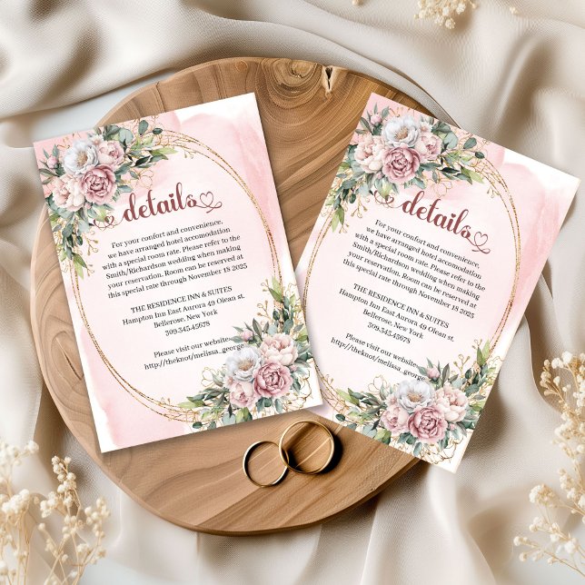 Carte D'accompagnement Romantic Rose Gold Floral Greenery Wedding Details (Romantic Rose Gold Floral Greenery Wedding Details Insert

)