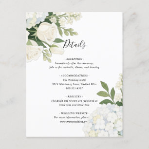 Carte D'accompagnement Romantique Blanc Hydrangea Rose Mariage élégant